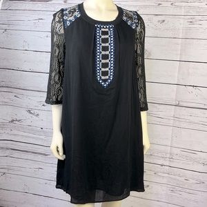 Altar’d State Bohemian Embroidered Black Dress Size Large